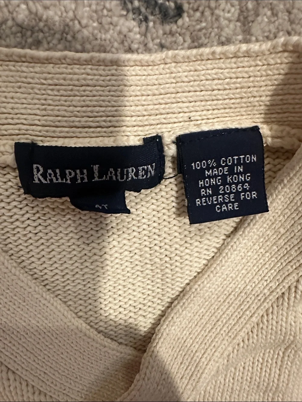 Ralph Lauren Cream V-Neck Polo Sport Crest Sweater :Classic sweater